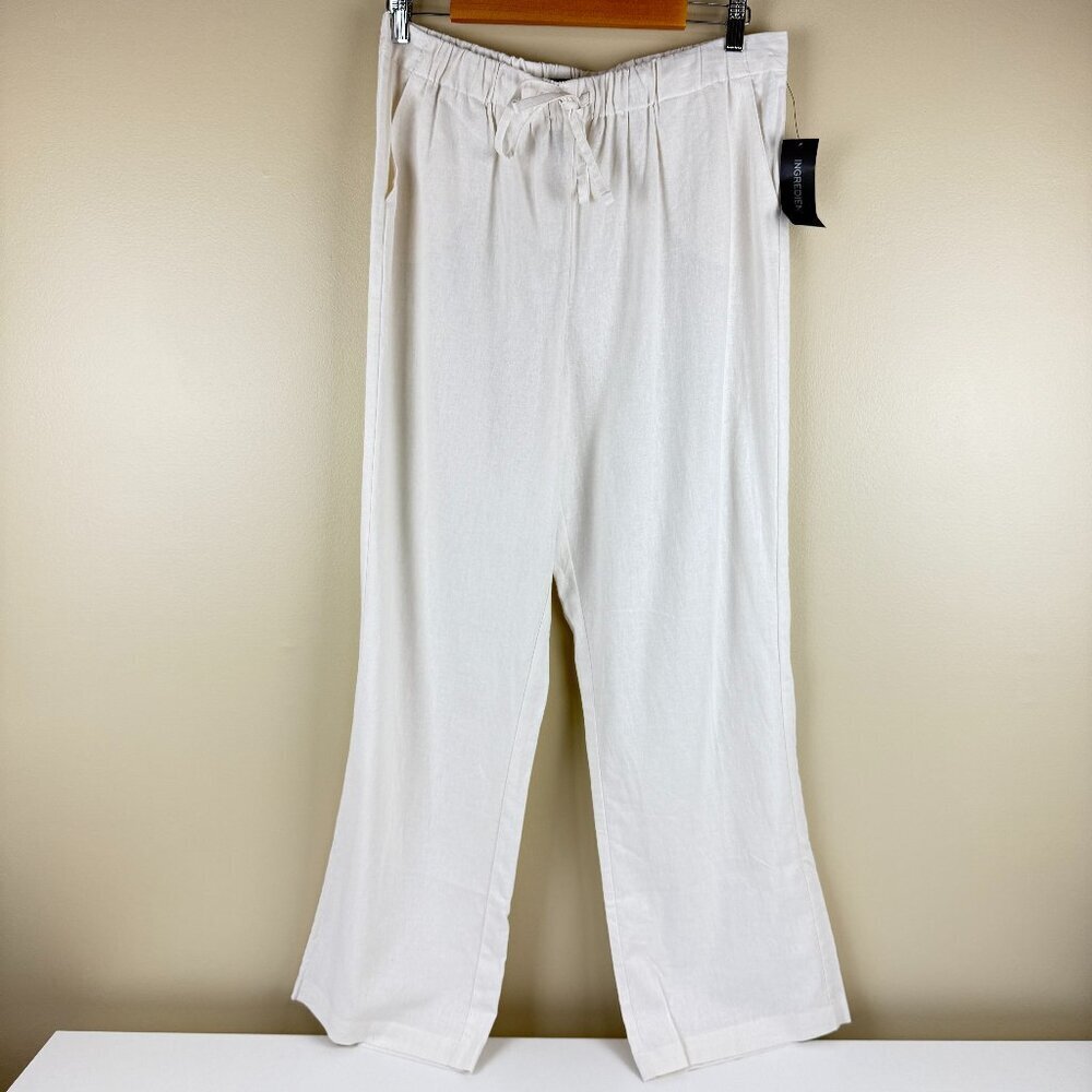NWT INGREDIENTS Linen-Blend Pull-On Wide-Leg Pants • L Ivory • Elastic Waist